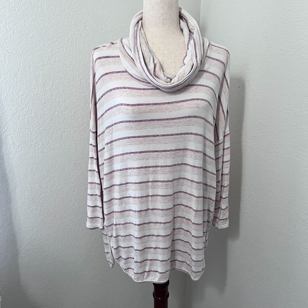 Lou & Grey Pullover Sweatshirt Women Size XL Cowl Neck Striped Cream